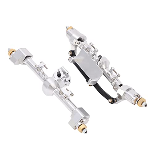 RC Car Metal Front Rear Portal Axle Set Assembly, Aluminum Alloy Housing with CNC Machined Steel Gears for Axial 1/24 SCX24 Upgrade (Silver) - color: Silver