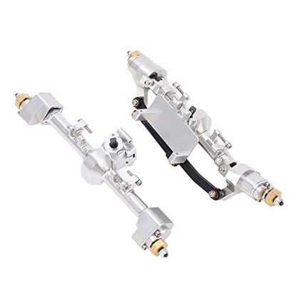 RC Car Metal Front Rear Portal Axle Set Assembly, Aluminum Alloy Housing with CNC Machined Steel Gears for Axial 1/24 SCX24 Upgrade (Silver) - color: Silver