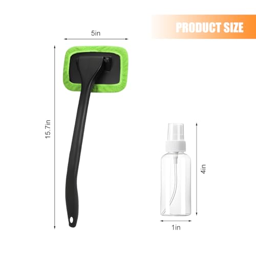 Car Windshield Cleaning Tool, Microfiber Vehicle Window Cleaner with 5 Washable Reusable Cloth Pad & 1 Spray Bottle, Automotive Glass Wiper Cleaning Kit Accessories, Universal Fit (Green) - color: Green