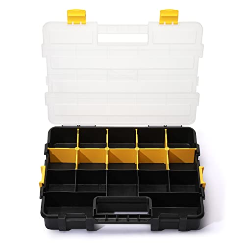 MIXPOWER 2 Pieces 34-Compartment Toolbox Organizer sets, 20 Removable Dividers, Black/Yellow, 2 Pieces Set, Excellent for Screws, Nuts, Small Parts - size: Black/Yellow