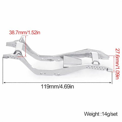 ONE-PIECE CNC SCX30 Chassis Aluminum Frame Rails for Axial SCX30 1/30 RC Crawler, 4x4 Ford Bronco Jeep Wrangler JLU Upgrade Part (Silvery) - color: Silvery