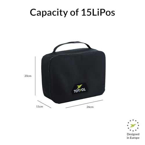 – LIPO SAFE BAG, Compact LiPo Battery Bag Fireproof, Stores up to 15 LiPo Batteries, Compatible Quad PITSTOP Backpacks, Battery Storage Organizer, 11 × 26 × 20 cm, Black