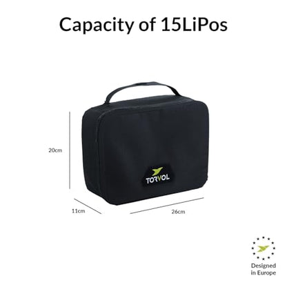 – LIPO SAFE BAG, Compact LiPo Battery Bag Fireproof, Stores up to 15 LiPo Batteries, Compatible Quad PITSTOP Backpacks, Battery Storage Organizer, 11 × 26 × 20 cm, Black
