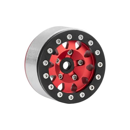 4PCS 1.55 Inch Aluminum Alloy Metal Beadlock Wheel Rim Hubs Replacement Accessory for AX90069 D90 TF2 CC01 Tamiya 1/10 RC Crawler Car Upgrade Parts(10Holes-Black Red) - color: 10holes-black Red