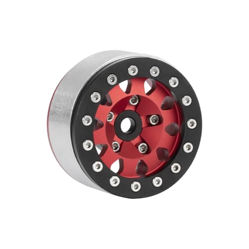 4PCS 1.55 Inch Aluminum Alloy Metal Beadlock Wheel Rim Hubs Replacement Accessory for AX90069 D90 TF2 CC01 Tamiya 1/10 RC Crawler Car Upgrade Parts(10Holes-Black Red) - color: 10holes-black Red