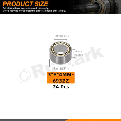 24Pcs 693ZZ Carbon Steel Ball Bearing Deep Groove Ball Bearing Double Shielded Bearings Small Bearings for Furniture Wheels Skateboards Scooters - size: 693ZZ/0.12x0.31x0.16inch, style: carbon steel