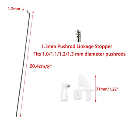 10PCS 1.2 x 200mm Pushrod with 10PCS 1.3mm Adjustable Pushrod Connector Linkage Stopper 10PCS Micro Control Horns with Clevis for RC Airplane Plane Boat DIY Model Toy Parts (10, 1.2x200mm)
