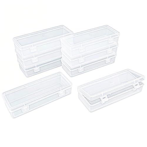 Goodma 8 Pieces Rectangular Empty Mini Clear Plastic Organizer Box | 6.5 x 2.56 x 1.38 Inch, Hinged Lids, For Small Items, Craft Projects - size: 165 x 65 x 35 mm