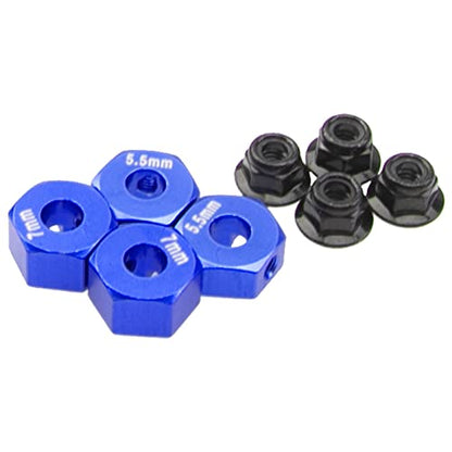 ShareGoo Aluminum 12mm Hex Wheel Hubs Hex Adapter & Flanged Lock Nuts Compatible with Traxxas 2WD Slash Rustler Stampede 1/10 RC Car (Dark Blue) - color: Dark Blue