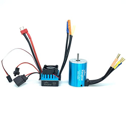 KingVal Replacement 3650 3100KV Sensorless Brushless Motor Shaft 3.175mm with 60A Brushless ESC Compatible with 1/10 RC Car - size: 3100KV+60A