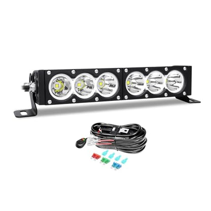AUXTINGS 12 inch Single Row White LED Light Bar 60W Off Road Light Bar Spot Beam LED Work Light Truck UTV 4x4 Cars SUVs ATVs Boats Fog Driving Light with Wiring Harness kit - size: 12 inch white