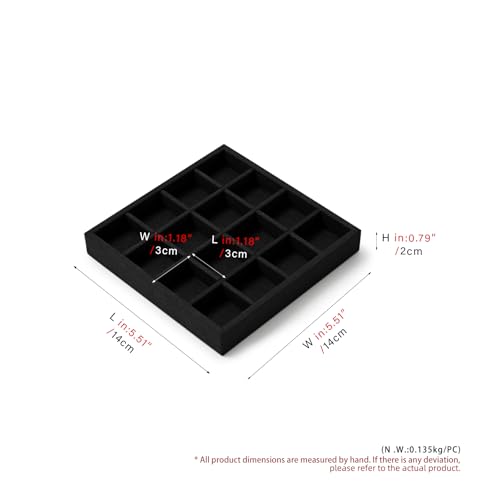 Oirlv Black Microfiber Jewelry Tray 16-Compartment | Black Microfiber Tray, 5.51"X5.51"X0.79", Soft Material, Great for Stud Earrings and Pendants - style: P13715