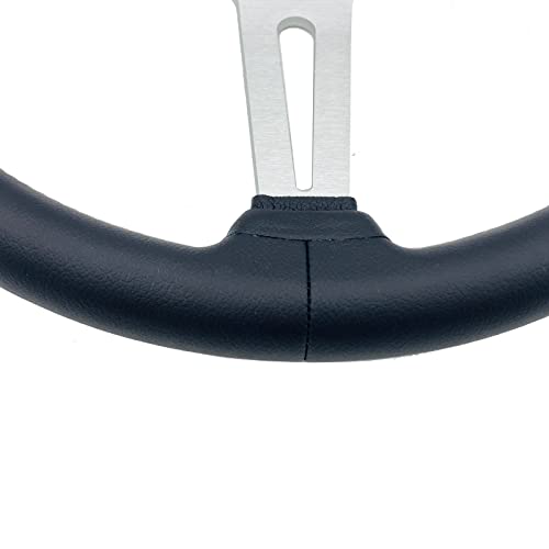 14 inch Genuine Leather 6 bolt Steering Wheel with Silver Spokes | Flat Drift Racing Steering Wheel White Stitching - color: 5126H-Silver