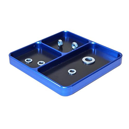 Fafeicy Aluminum Magnetic Screw Tray for RC Cars, 4 Compartments Removable Magnet Pad with 10x10cm Metal Organizer for Screws Bolts Nuts Storage (Blue)