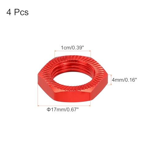 MECCANIXITY Aluminum 17mm RC Wheel Nut Thread M12x1.0mm Hex Wheel Nuts RC Wheel Nut for 1/8 RC Model Car Trucks Off Road Car Upgraded Parts Pack of 4(Red) - color: Red