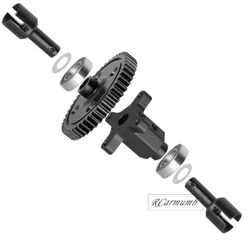 52T Upgrade Part for 1/8 Sledge Center Diff to Straight Shaft,RCarmumb Medium Carbon Steel & Aluminum Heavy Duty Center Differential Spur Gear Shaft Replacement for Sledge Monster Truck,Black - color: Black(1set)