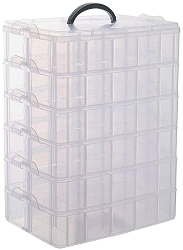 Sooyee 6-Tier Stackable Craft Organizers and Storage Box, Clear | 60 Compartments, Plastic Storage Box, For Toys, Dolls, Arts and Craft, Fuse Beads, Washi Tape, Rock Collection, Ribbons - size: 6-Tier