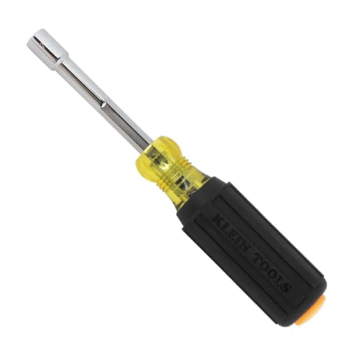 Klein Tools 65407M Metric Color-Coded Nut Driver, Hollow-Shaft, Heavy-Duty 7 mm Hex, Pass-Through Design, 6-Point Socket, and Cushion-Grip Handle - size: 7mm
