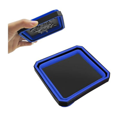 Collapsible Magnetic Parts Tray Set, Silicone Foldable Square Tool Bowls for Screw, Nuts & Small Metal Parts, Dual-Sided Magnet Base Auto Tool Organizer, Universal for Vehicles (Blue) - color: Blue