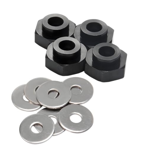 4PCS Aluminum Alloy 12mm Turn to 17mm Wheel Rim Hex Adapter Drive Hub Conversion Extension Compatible with Tamiya Axial Traxxa HPI Himoto HSP Losi Kyosho RC 1/10 On-Road Car Tires (Black) - color: Black