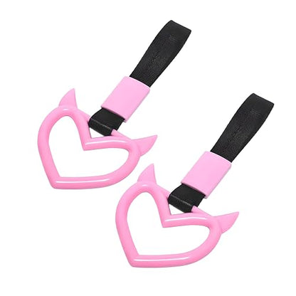 2PCS Car Devil Heart Handle Ring, Cute Heart-Shaped Vehicle Rear Bumper Waring Loops, Automotive Grab Handle Strap Drift Charm Decoration, Universal Fit (Pink/Black) - color: Pink/Black