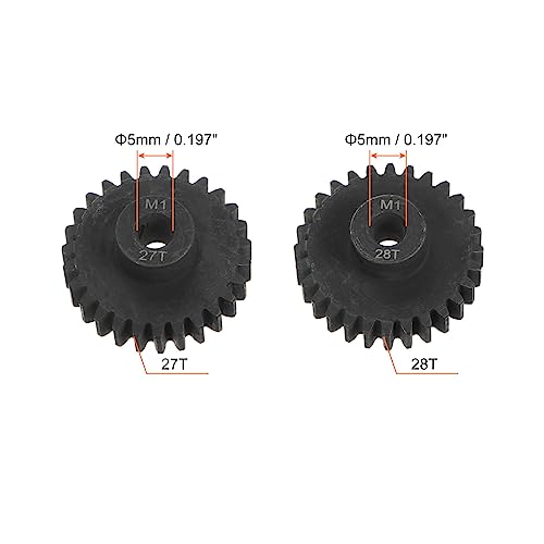 HARFINGTON Mod 1 M1 Pinion Motor Gear Set 2pcs 27T 28T Fit 5mm RC Motor Shaft M1 Pitch Gears for RC Car, with Hex Key - style: 27T 28T
