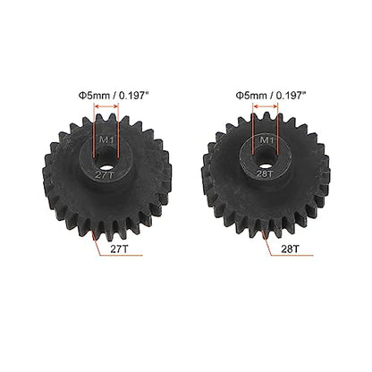 HARFINGTON Mod 1 M1 Pinion Motor Gear Set 2pcs 27T 28T Fit 5mm RC Motor Shaft M1 Pitch Gears for RC Car, with Hex Key - style: 27T 28T