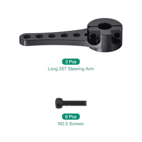 MECCANIXITY 3 Pcs Aluminum Servo Horn Long 25T Steering Arm 46mm Length Black Suitable for DIY RC Car/Boat/AirplanesBoat Model Accessories with M2.5 Screws - color: Black