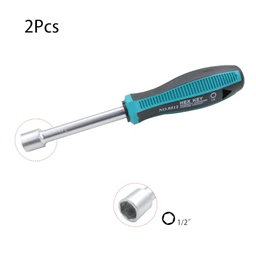 1/2 Inch Non-Magnetic Tip Six Point Hex Nut Driver with 3.7-Inch Round Shaft, Non-Slip Cushion-Grip Handle 2pcs - size: 1/2inch