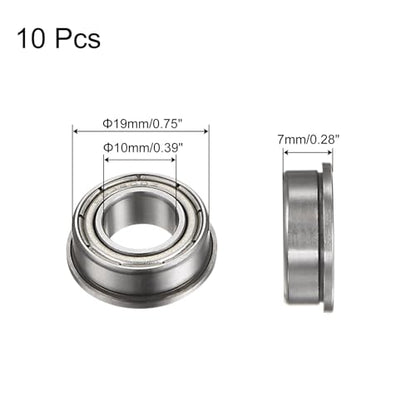 uxcell F63800ZZ Flanged Ball Bearing, 10pcs 10x19x7mm Chrome Steel Double Shielded ABEC1 Flange Bearings - size: 10x19x7mm