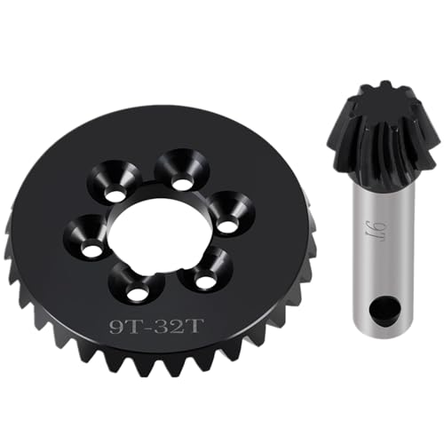 Diff Ring&Pinion Gear 32/9T 1.35M for Axial SCX6 JLU JeepTrail | Honcho AXI05000 AXI05001 1/6 RC Crawler Upgrade Parts Steel Front or Rear Spiral Cut Differential Gears - size: 32T/9T/1.35 Mod