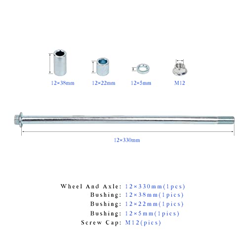 Mokuo 12mm 330mm Front Rear Axle with Bushing 38mm 22mm 5mm Fit for Pit Dirt Bike Moped Scooter QUAD ATV Mini Bike Parts - size: 12-330