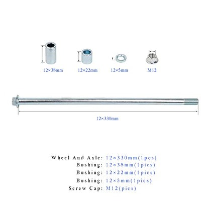 Mokuo 12mm 330mm Front Rear Axle with Bushing 38mm 22mm 5mm Fit for Pit Dirt Bike Moped Scooter QUAD ATV Mini Bike Parts - size: 12-330