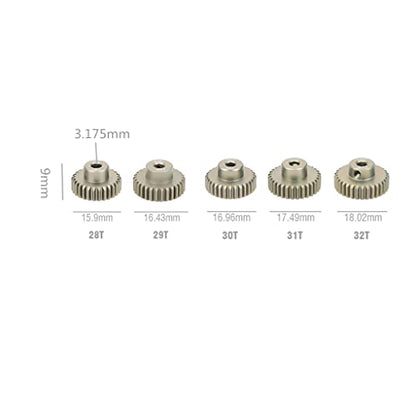KingVal Replacement 5PCS 48DP 3.175mm 28T 29T 30T 31T 32T Aluminium Pinion Motor Gear Combo Compatible with 1/10 RC Car Brushed Brushless Motor - size: 28-32T