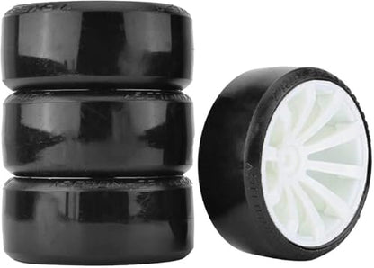 Hard Plastic 63mm Drift Car Tyres 12mm Wheels for 1/10th Scale HSP Tamiya HPI Kyosho TT02 Road Drift Car Hard Tyre Replacement, Set of 4 (White) - color: White