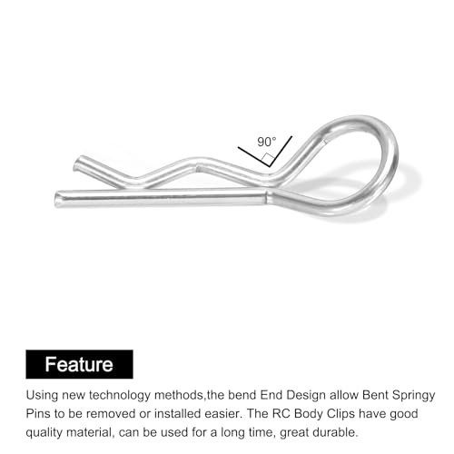 MECCANIXITY 50pcs 30-Degree Angle RC Body Clips Bent Springy R Pins 23x1.2x9.4mm for All 1/8 1/10 Scale Model RC Car Crawler Truck Replacement Parts(Silver) - size: 1.2x9.4mm