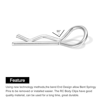 MECCANIXITY 50pcs 30-Degree Angle RC Body Clips Bent Springy R Pins 23x1.2x9.4mm for All 1/8 1/10 Scale Model RC Car Crawler Truck Replacement Parts(Silver) - size: 1.2x9.4mm