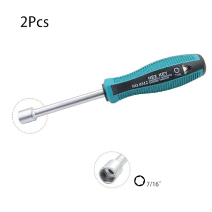 7/16 Inch Non-Magnetic Tip Six Point Hex Nut Driver with 3.7-Inch Round Shaft, Non-Slip Cushion-Grip Handle 2pcs - size: 7/16inch