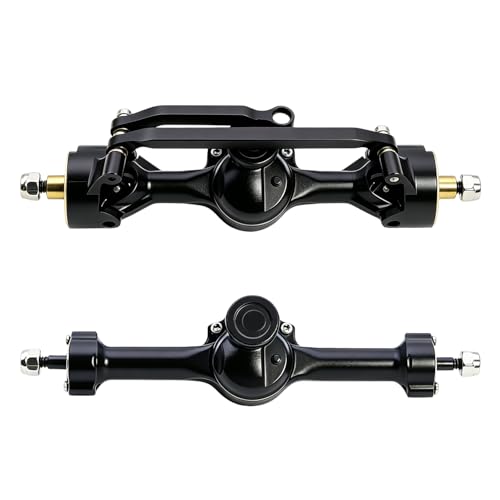 Aluminum Front Rear Axles Set Assembly with Steering Link Brass Steering Knuckles CVD for Axial SCX30 Bronco Wrangler K10 1/30 RC Crawler Car ﻿ (Black) - color: Black