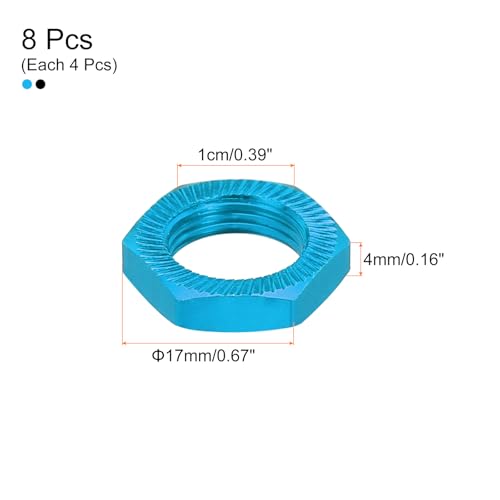 MECCANIXITY Aluminum 17mm RC Wheel Nut Thread M12x1.0mm Hex Wheel Nuts RC Wheel Nut for 1/8 RC Model Car Trucks Off Road Car Upgraded Parts Pack of 8(Black & Blue) - color: Black & Blue