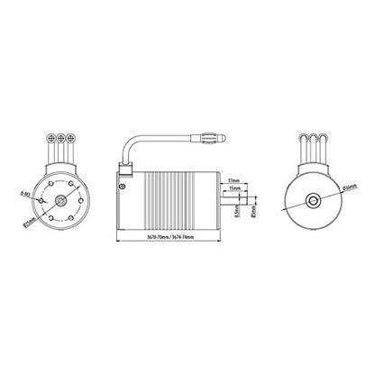 3670 4-Pole Waterproof Brushless Sensorless Motor, 1850KV for RC Car, Truck, Boat, EDF