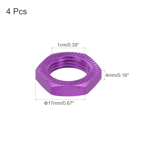 MECCANIXITY Aluminum 17mm RC Wheel Nut Thread M12x1.0mm Hex Wheel Nuts RC Wheel Nut for 1/8 RC Model Car Trucks Off Road Car Upgraded Parts Pack of 4(Purple) - color: Purple