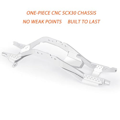 ONE-PIECE CNC SCX30 Chassis Aluminum Frame Rails for Axial SCX30 1/30 RC Crawler, 4x4 Ford Bronco Jeep Wrangler JLU Upgrade Part (Silvery) - color: Silvery