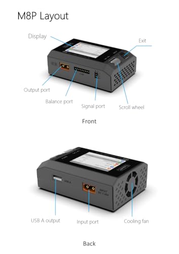 Black ToolkitRC M8P 600W 20A 2.4 TFT inch Color LCD Screen Balance Charger Discharger for 1S - 8S Lipo RC Racing Drone Battery