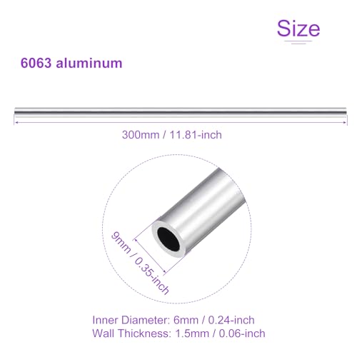 DMiotech 3Pack (9mm OD x 6mm ID) 6063 Aluminum Round Tube 300mm Length Industry Metal Tubing for Machinery Frame Construction DIY Projects - size: 9mm x 6mm x 300mm