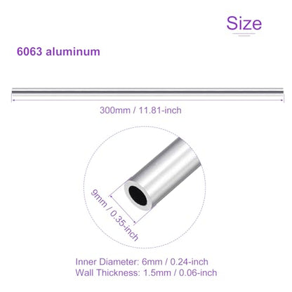 DMiotech 3Pack (9mm OD x 6mm ID) 6063 Aluminum Round Tube 300mm Length Industry Metal Tubing for Machinery Frame Construction DIY Projects - size: 9mm x 6mm x 300mm