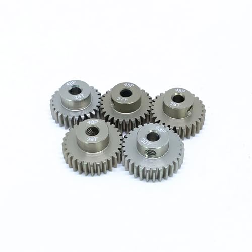 KingVal Replacement 5PCS 48DP 3.175mm 26T 27T 28T 29T 30T Aluminium Pinion Motor Gear Combo Compatible with 1/10 RC Car Brushed Brushless Motor - size: 26-30T