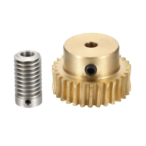 uxcell Worm Gear Set 30T 0.8 Module 1:30 Reduction Rate, Right Rotation Drive Gear Box Wheel Reduce Transmission Part (Brass Gear-4mm Bore, 1045 Steel Rod 8mm Bore) - size: Gear-4mm, Rod-8mm Bore, style: 0.8M-30T