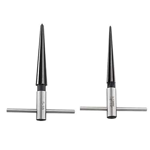 T Handle Tapered Reamer Set, 1/8"-1/2" & 3/16"-5/8", 2 Pieces | 3-13mm & 5-16mm, Bridge Pin Hole Handle Tapered Reamers, 6 Fluted Chamfer Reaming, Guitar Woodworker Luthier Tool - size: 1/8"-1/2" & 3/16"-5/8"