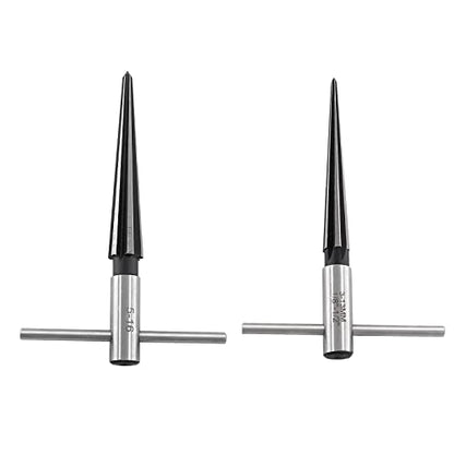 T Handle Tapered Reamer Set, 1/8"-1/2" & 3/16"-5/8", 2 Pieces | 3-13mm & 5-16mm, Bridge Pin Hole Handle Tapered Reamers, 6 Fluted Chamfer Reaming, Guitar Woodworker Luthier Tool - size: 1/8"-1/2" & 3/16"-5/8"
